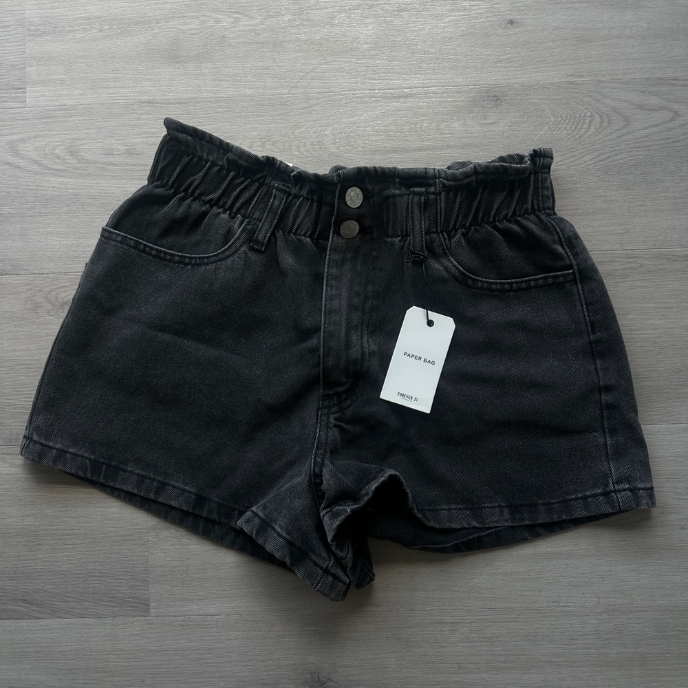 Black Denim Women Paper Bag Shorts